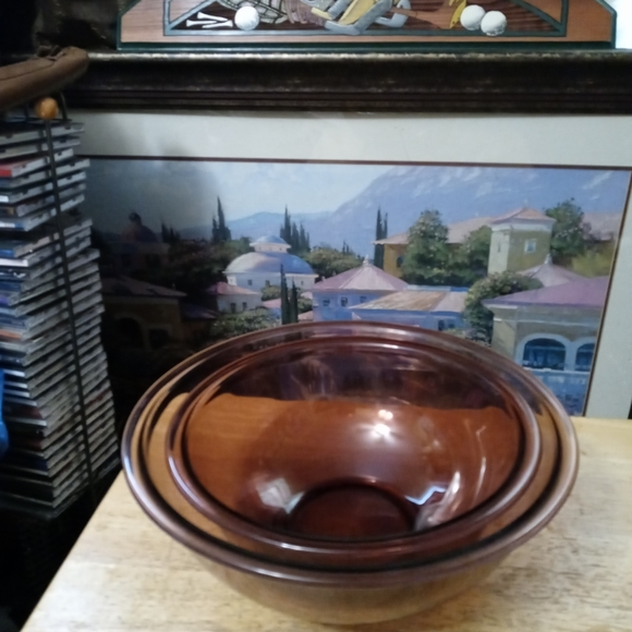 🍜2 Pyrex Set Amber Nesting Mixing Bowl🇺🇸🍲12"+10",Nice Vintage,A Nice Gift.🎁 - Picture 2 of 14